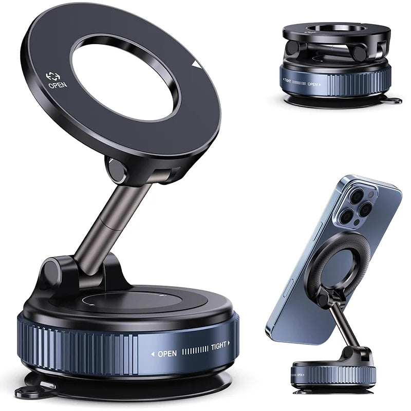Veltrixa™ Ultra-Grip Mechanical Vacum Magnetic Phone Mount – 360° Rotation, Zero-Vibration | Universal Fit