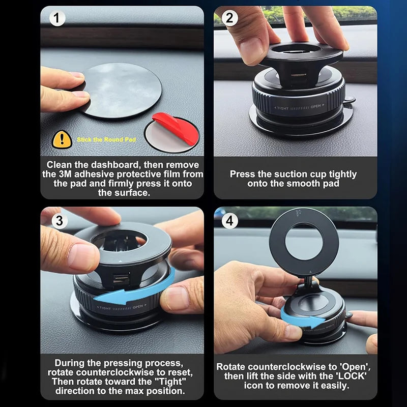 Veltrixa™ Ultra-Grip Mechanical Vacum Magnetic Phone Mount – 360° Rotation, Zero-Vibration | Universal Fit