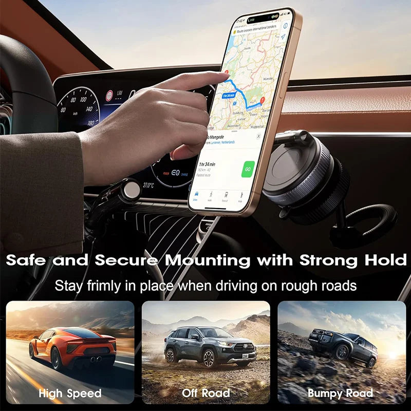 Veltrixa™ Ultra-Grip Mechanical Vacum Magnetic Phone Mount – 360° Rotation, Zero-Vibration | Universal Fit