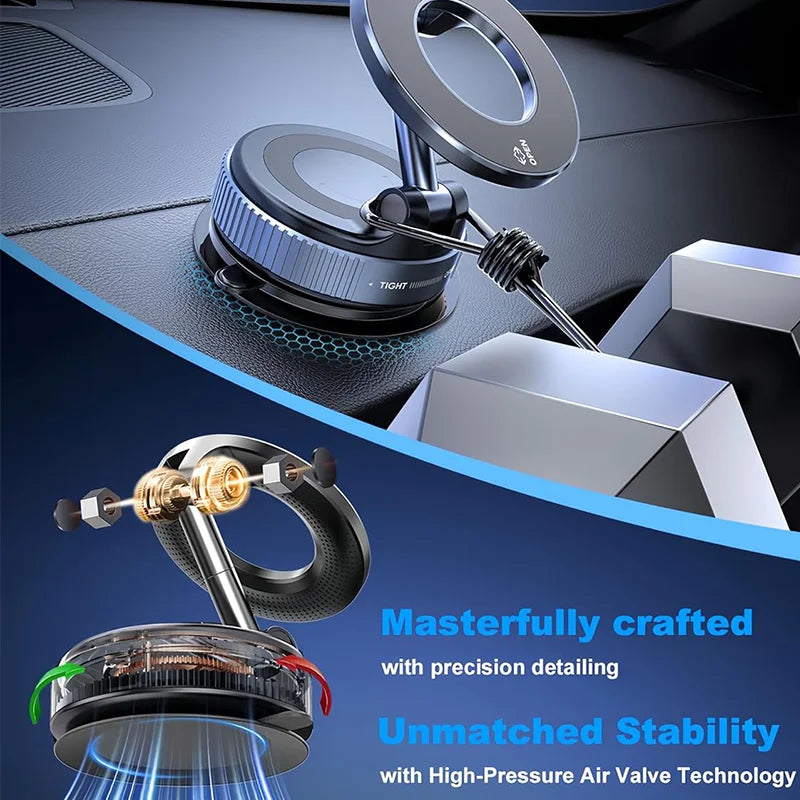 Veltrixa™ Ultra-Grip Mechanical Vacum Magnetic Phone Mount – 360° Rotation, Zero-Vibration | Universal Fit