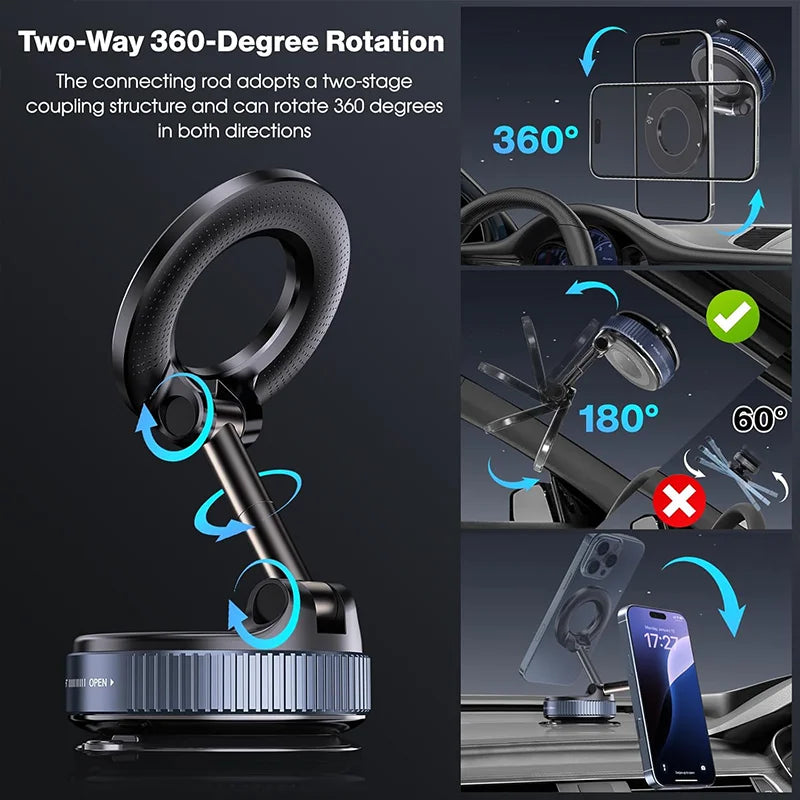 Veltrixa™ Ultra-Grip Mechanical Vacum Magnetic Phone Mount – 360° Rotation, Zero-Vibration | Universal Fit