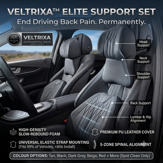 Veltrixa™ Elite Support Set – Memory Foam Neck & Lumbar Support, 5-Zone Spinal Alignment | Universal Fit