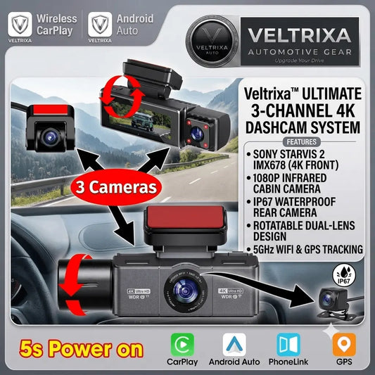 E-ACE B72P 3-Channel 4K Dashcam – Sony STARVIS 2 | Universal Fit
