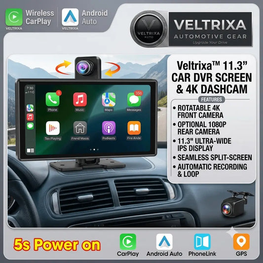 Veltrixa™ 11.3" CarPlay & Android Auto Screen with 4K Dashcam